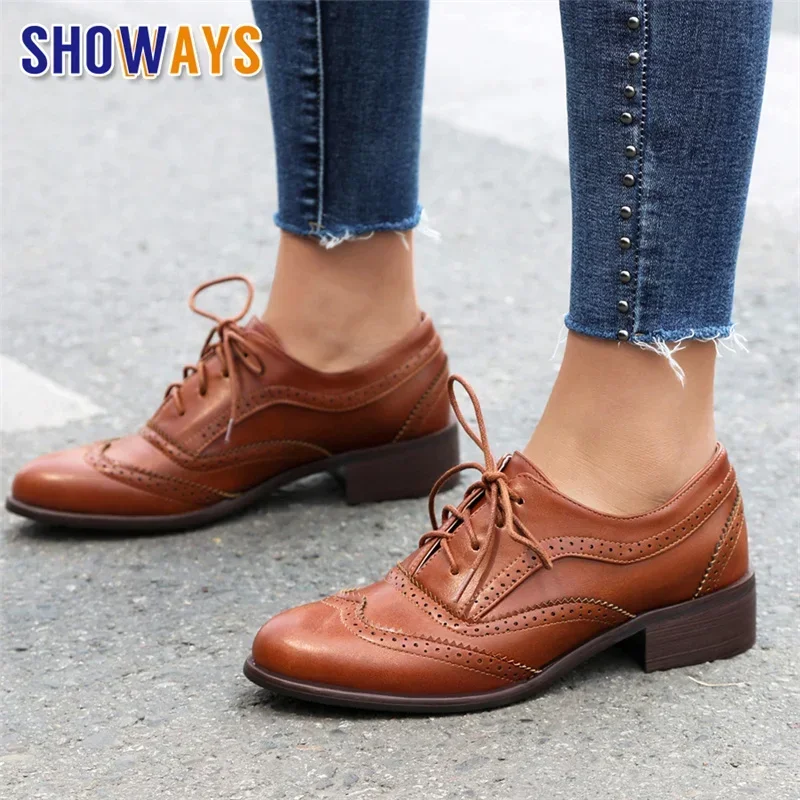 Oxford Lace Up Women - 영국 플랫 여성 옥스퍼드 미드 스퀘어