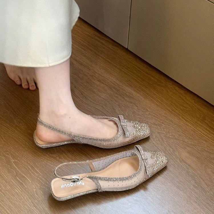 글리터 라인스톤 보우 슬링백 플랫 여성 스퀘어 토 얇은 - Mule Slip On 리뷰 및 가격