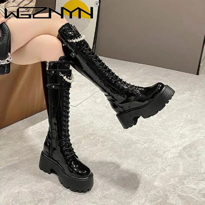 겨울 가죽 따뜻한 플러시 부츠 여성 진주 무릎 높은 부 - Knee High Boots Women 리뷰 및 가격