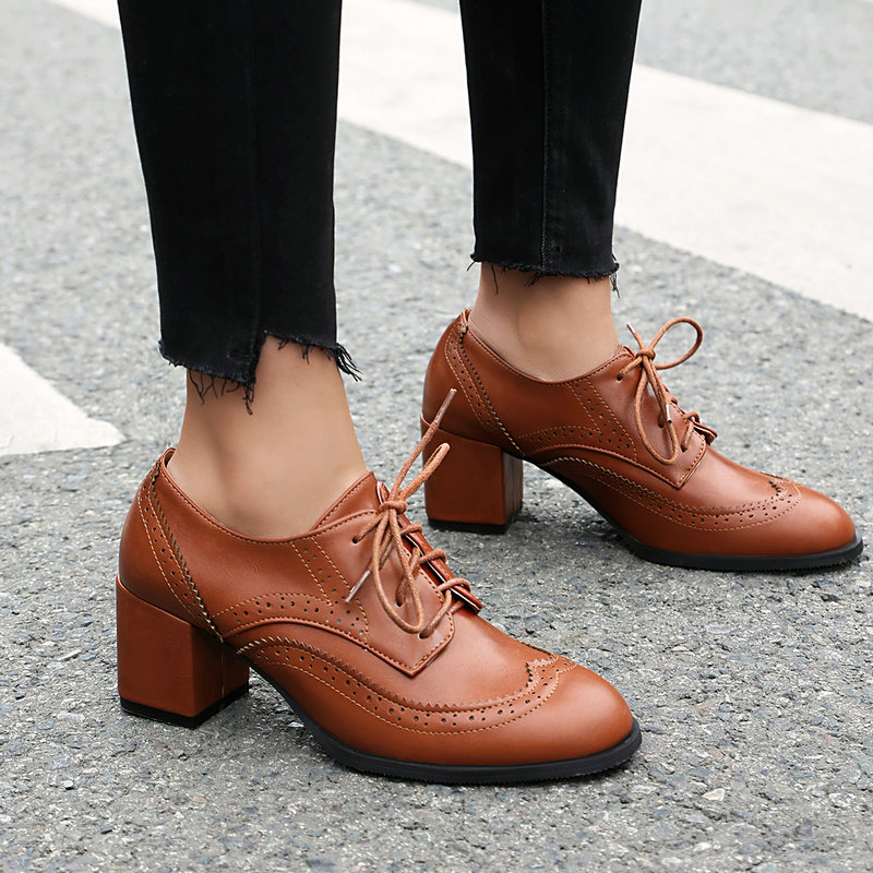 플러스 사이즈 36-48 브라운 블랙 컬러 영국 여성용 - Oxford Lace Up Women 리뷰 및 가격