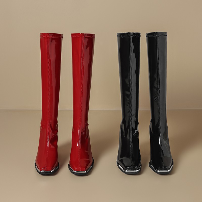 무릎 높이 부츠 가을 신상 스퀘어 토 메탈 헤드 가드  - Knee High Boots Women 리뷰 및 가격